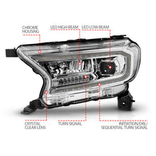 画像をギャラリービューアに読み込む, ANZO 19-23 Ford Ranger Full LED Projector Headlights w/ Initiation &amp; Sequential - Chrome