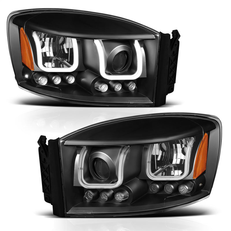 ANZO 2006-2008 Dodge Ram 1500 Faros delanteros proyectores con barra en U negra