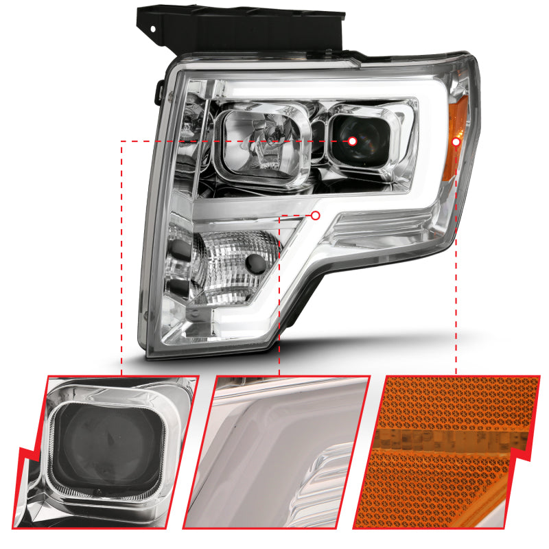 ANZO 2009-2014 Ford F-150 proyector faro estilo tablón cromo ámbar