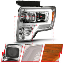 Charger l&#39;image dans la galerie, ANZO 2009-2014 Ford F-150 Projector Headlight Plank Style Chrome Amber