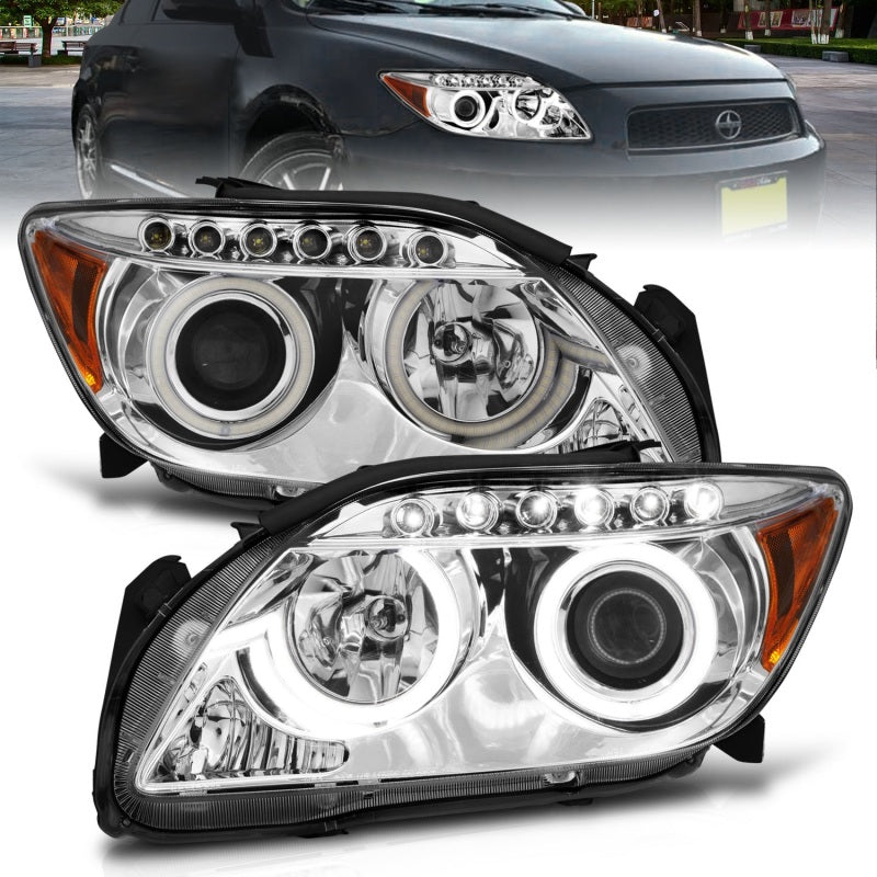 ANZO 2005-2010 Scion Tc Proyector Faros delanteros con Halo Chrome (CCFL)