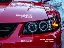 이미지를 갤러리 뷰어에 로드 , Raxiom 99-04 Ford Mustang Dual LED Halo Projector Headlights- Black Housing (Smoked Lens)