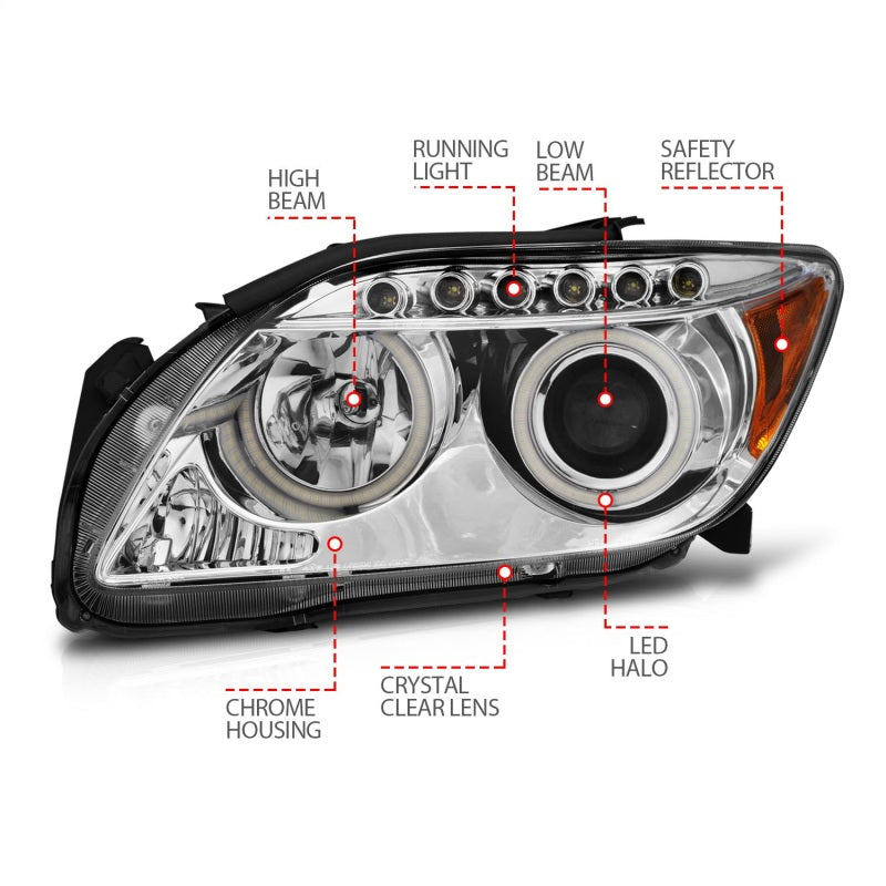 ANZO 2005-2010 Scion Tc Proyector Faros delanteros con Halo Chrome (CCFL)