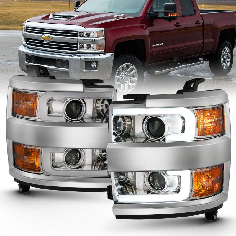 ANZO 2015–2016 Chevrolet Silverado Projektor-Scheinwerfer mit Plank-Design, Chrom mit Bernstein