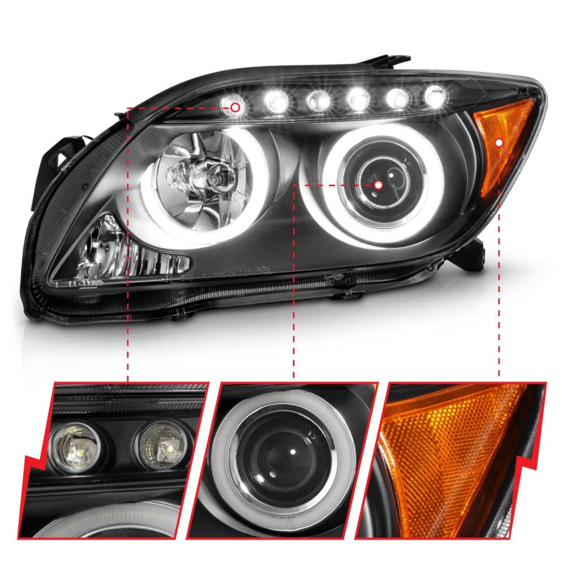 ANZO 2005-2010 Scion Tc Proyector Faros delanteros con Halo Black (CCFL)