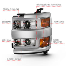 Charger l&#39;image dans la galerie, ANZO 2015-2016 Chevrolet Silverado Projector Headlights w/ Plank Style Design Chrome w/ Amber