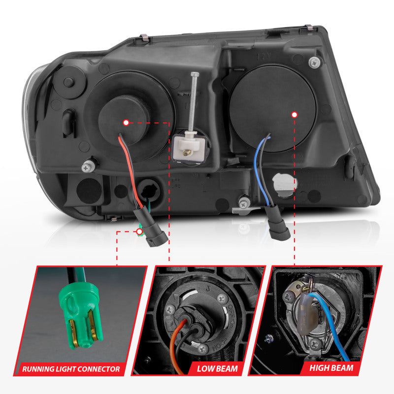 ANZO 1999–2004 Jeep Grand Cherokee Kristallscheinwerfer mit Lichtleiste, Chromgehäuse