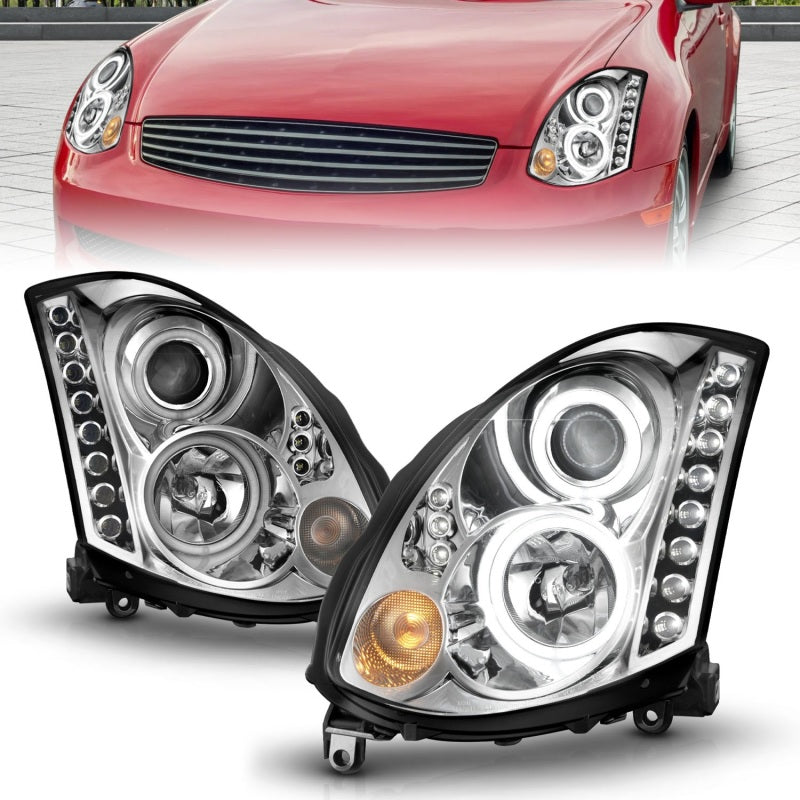 ANZO 2003-2007 Infiniti G35 Faros delanteros proyectores con Halo Chrome (CCFL) (compatible con HID)