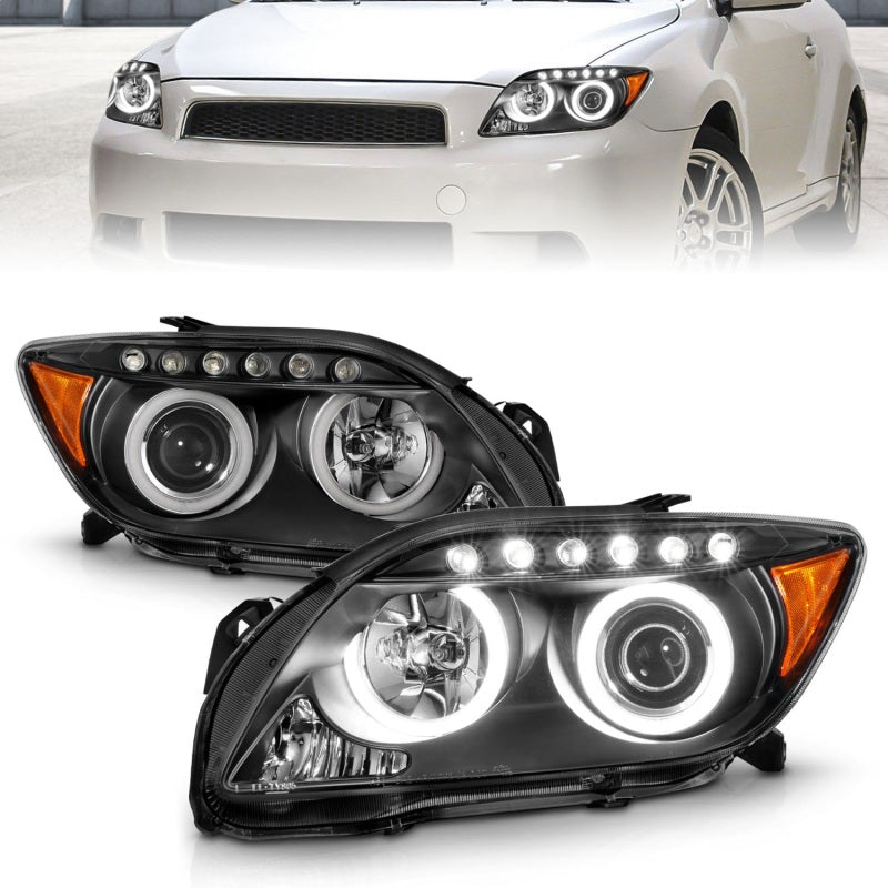 ANZO 2005-2010 Scion Tc Proyector Faros delanteros con Halo Black (CCFL)