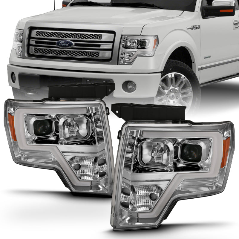 ANZO 2009–2014 Ford F-150 Projektor-Scheinwerfer im Planken-Stil, Chrom, Bernstein