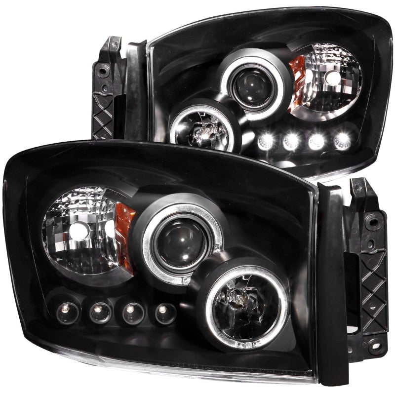 ANZO 2006-2008 Dodge Ram 1500 Faros delanteros proyectores con halo negro