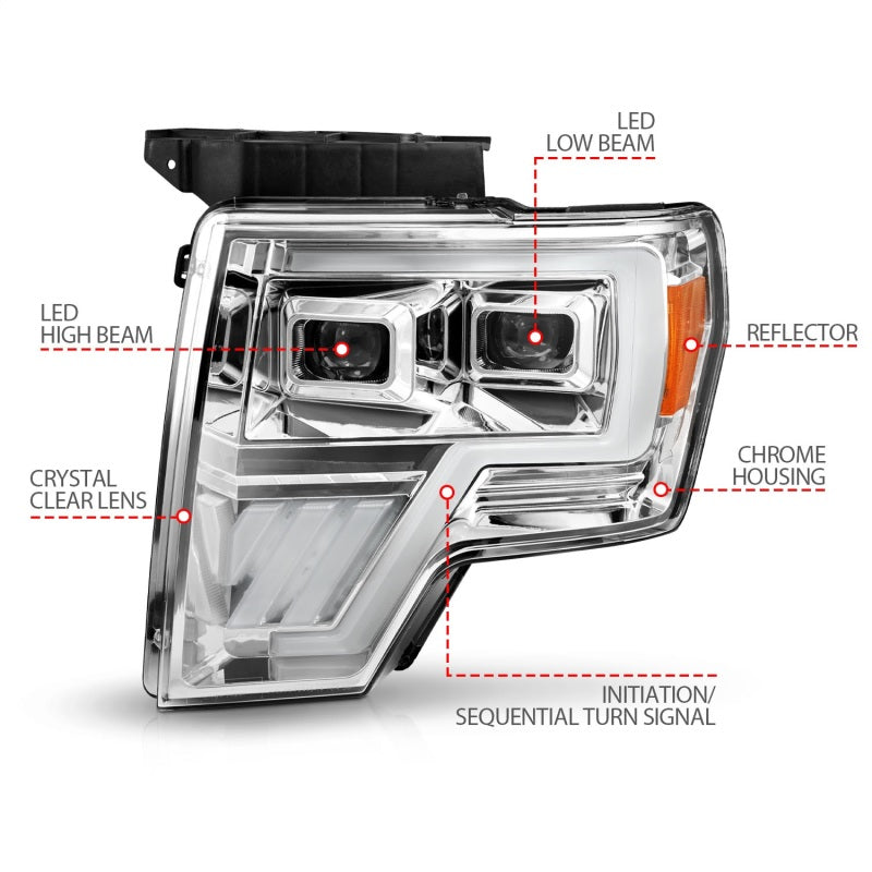 ANZO 09–14 Ford F-150 Voll-LED-Projektionsscheinwerfer mit Startfunktion – Chrom