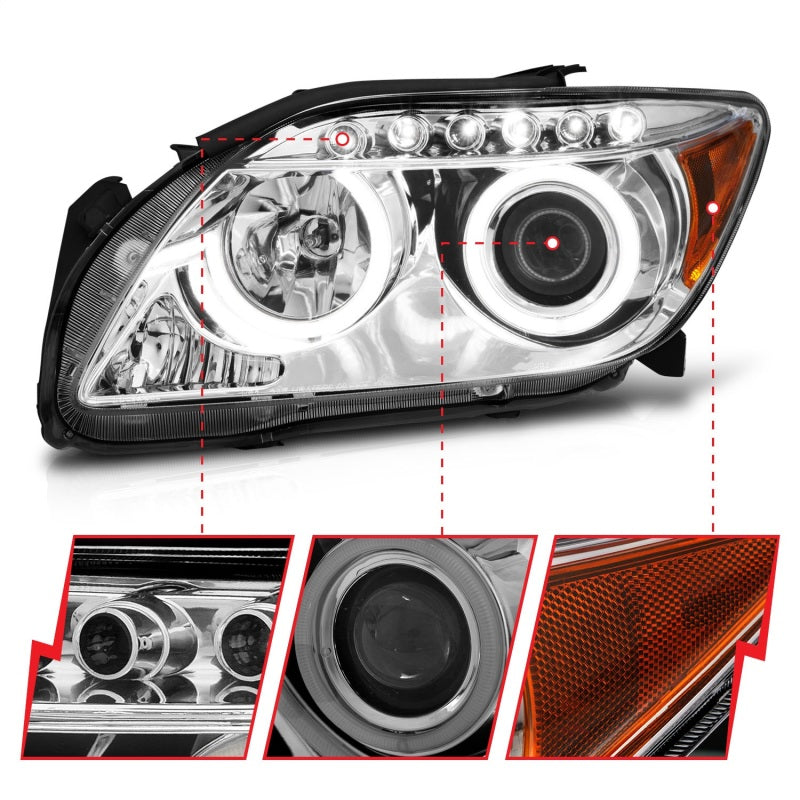 ANZO 2005-2010 Scion Tc Proyector Faros delanteros con Halo Chrome (CCFL)