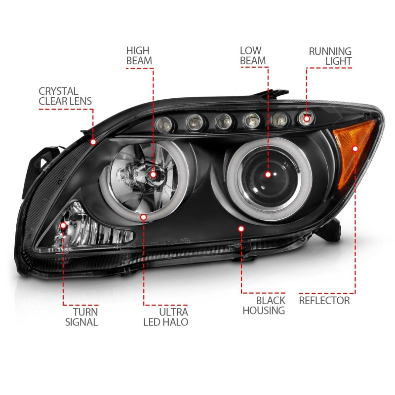 ANZO 2005-2010 Scion Tc Proyector Faros delanteros con Halo Black (CCFL)