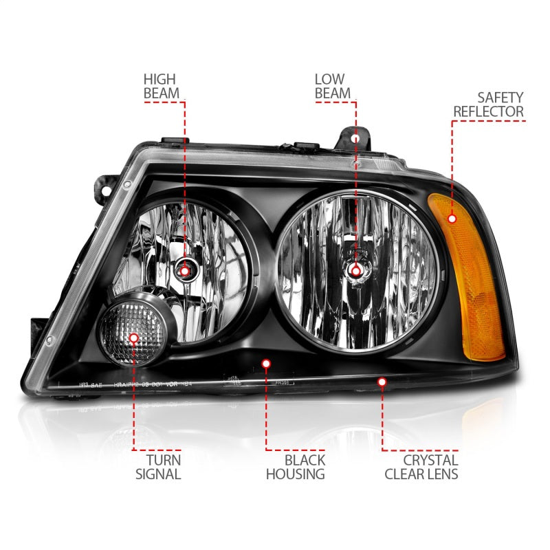 ANZO 2003-2006 Lincoln Navigator Crystal Faros delanteros negros