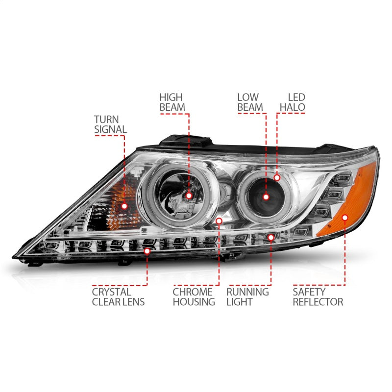 ANZO 2011-2013 Kia Sorento Proyector Faros delanteros con Halo Chrome (CCFL)