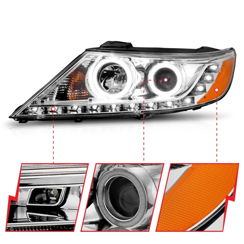 ANZO 2011-2013 Kia Sorento Proyector Faros delanteros con Halo Chrome (CCFL)