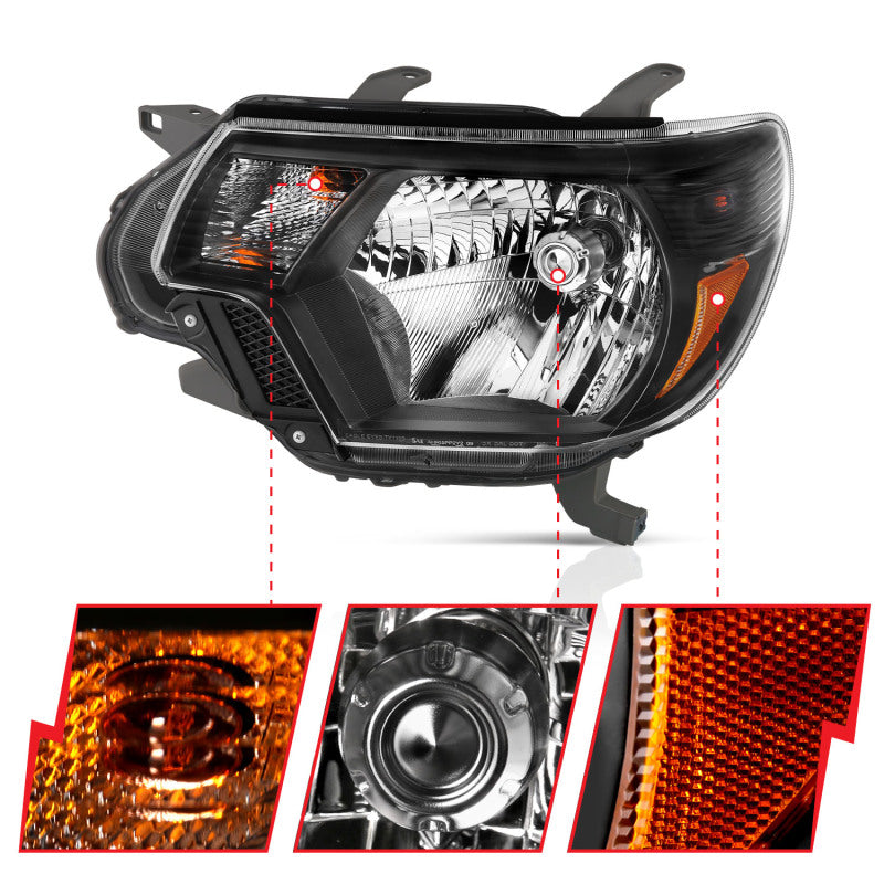 ANZO 2012-2015 Toyota Tacoma Crystal Faros delanteros negros