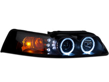 將圖片載入圖庫檢視器 Raxiom 99-04 Ford Mustang Dual LED Halo Projector Headlights- Black Housing (Smoked Lens)