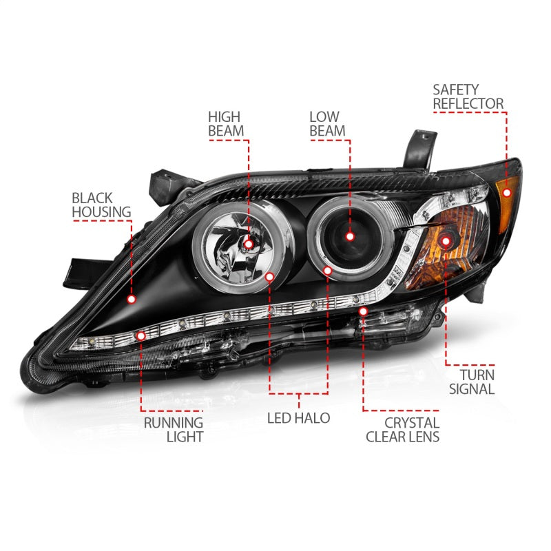 ANZO 2010-2011 Toyota Camry Proyector Faros delanteros con Halo Black (CCFL)